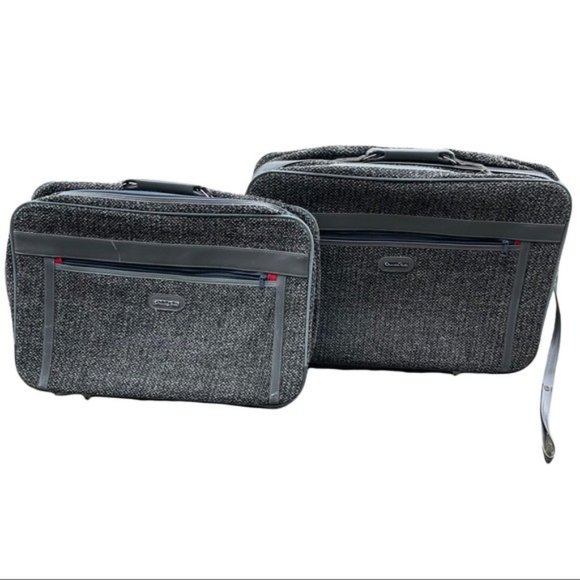 VTG Oscar de la Renta Luggage Suit Case Set gray Tweed rolling on wheels - Picture 2 of 16